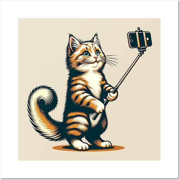 Cat taking a selfie with a selfie stick Wall Art by Art_Boys